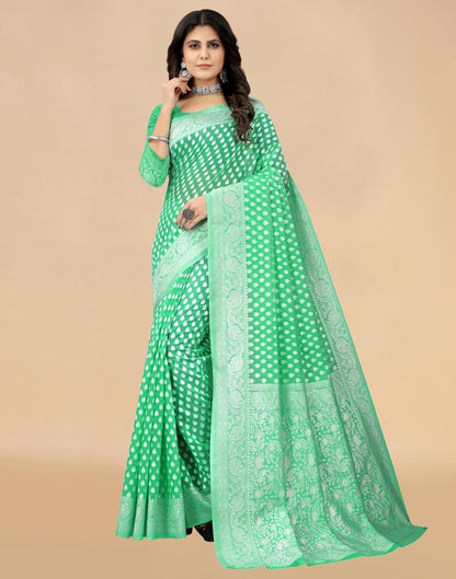 Mint Green Cotton Woven Saree