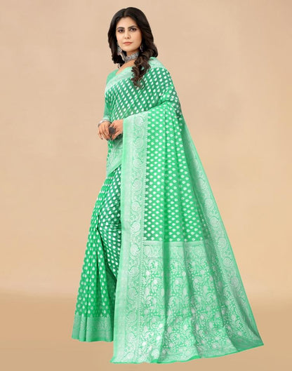 Mint Green Cotton Woven Saree