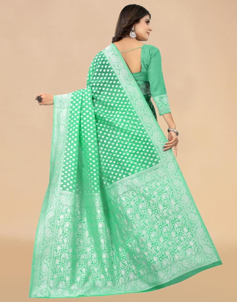 Mint Green Cotton Woven Saree