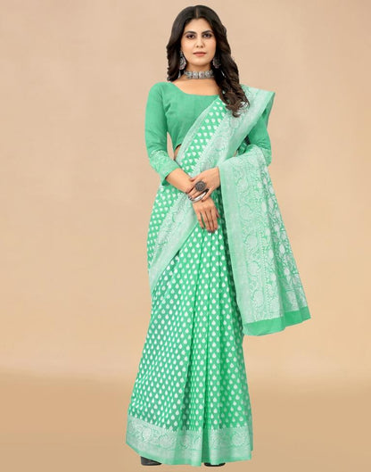 Mint Green Cotton Woven Saree