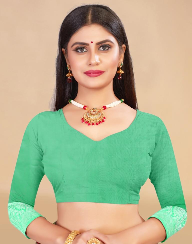 Mint Green Cotton Woven Saree