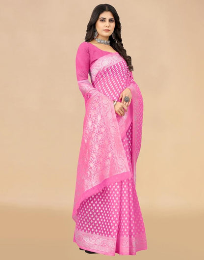 Pink Cotton Woven Saree