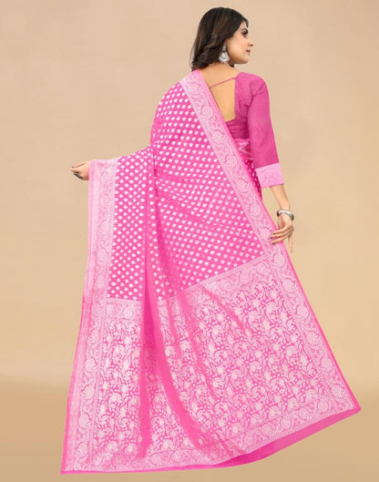 Pink Cotton Woven Saree
