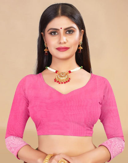 Pink Cotton Woven Saree