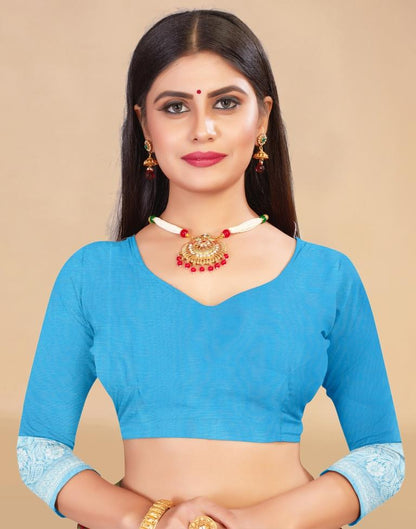 Sky Blue Cotton Woven Saree