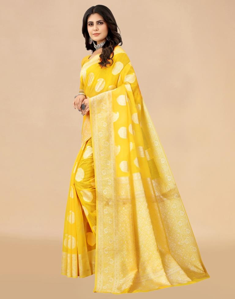 Yellow Cotton Woven Saree