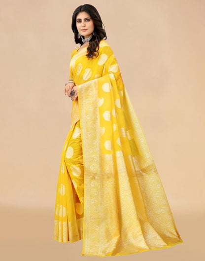 Yellow Cotton Woven Saree