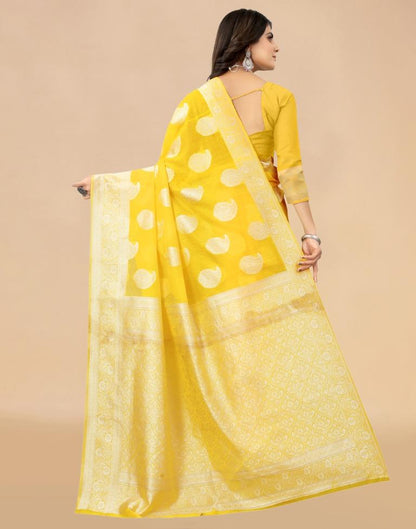 Yellow Cotton Woven Saree