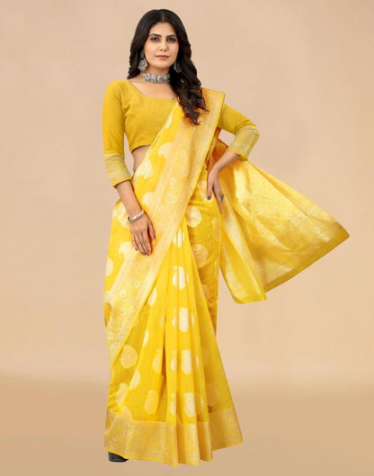 Yellow Cotton Woven Saree