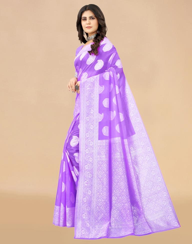 Light Purple Cotton Woven Saree