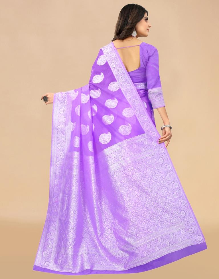 Light Purple Cotton Woven Saree