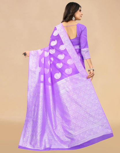 Light Purple Cotton Woven Saree