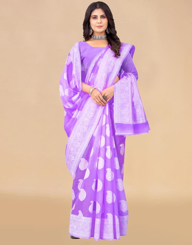 Light Purple Cotton Woven Saree