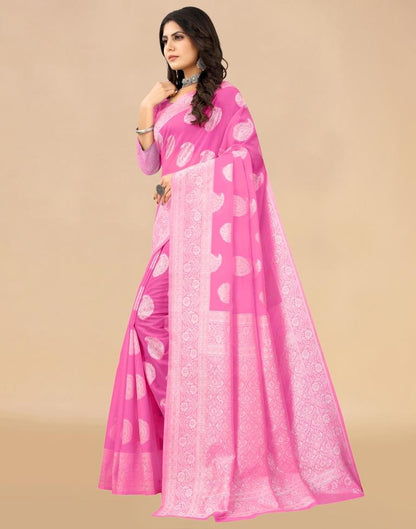 Pink Cotton Woven Saree