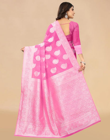 Pink Cotton Woven Saree