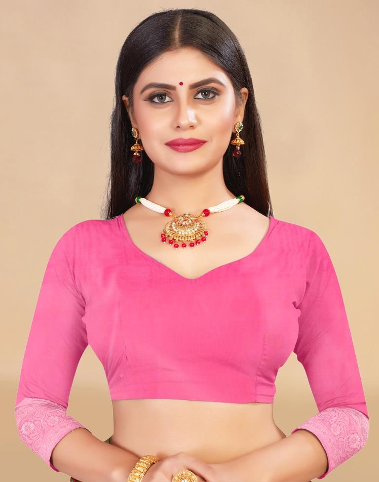 Pink Cotton Woven Saree