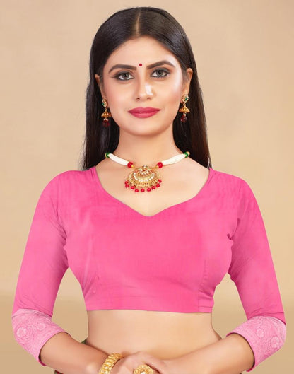Pink Cotton Woven Saree