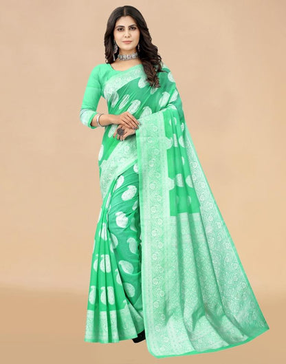 Mint Green Cotton Woven Saree