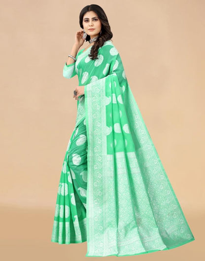 Mint Green Cotton Woven Saree