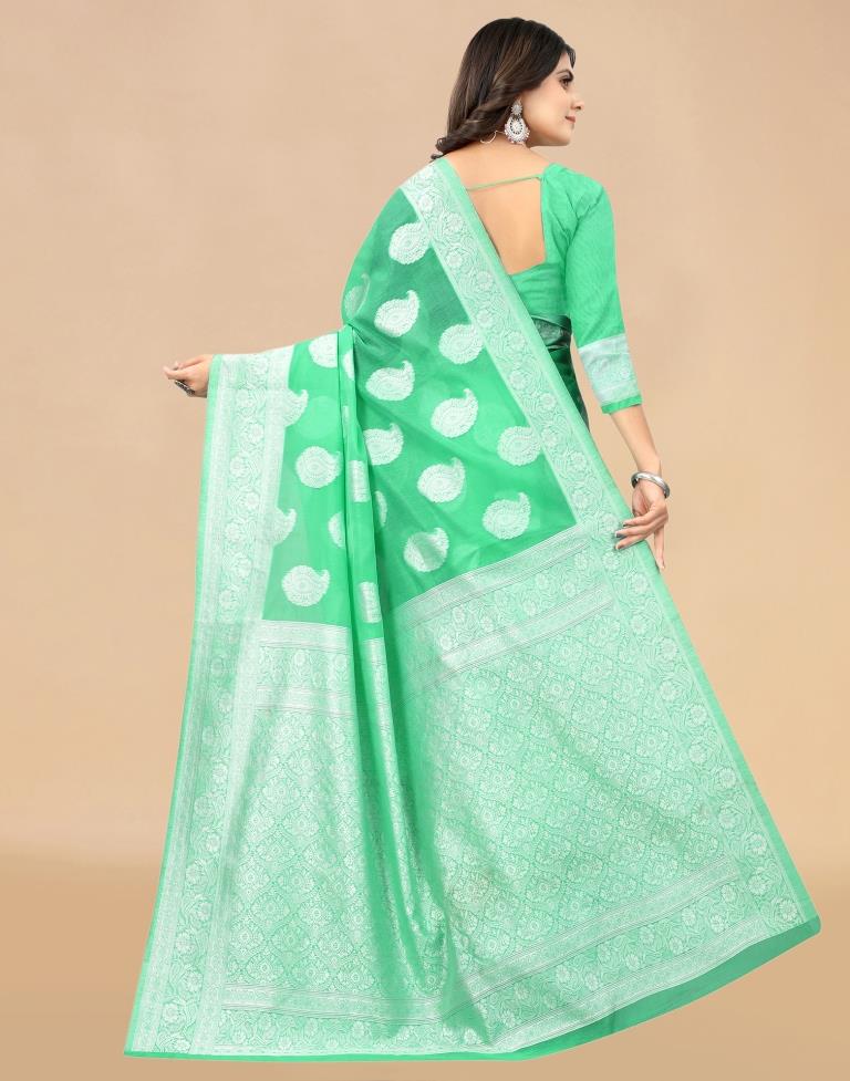 Mint Green Cotton Woven Saree