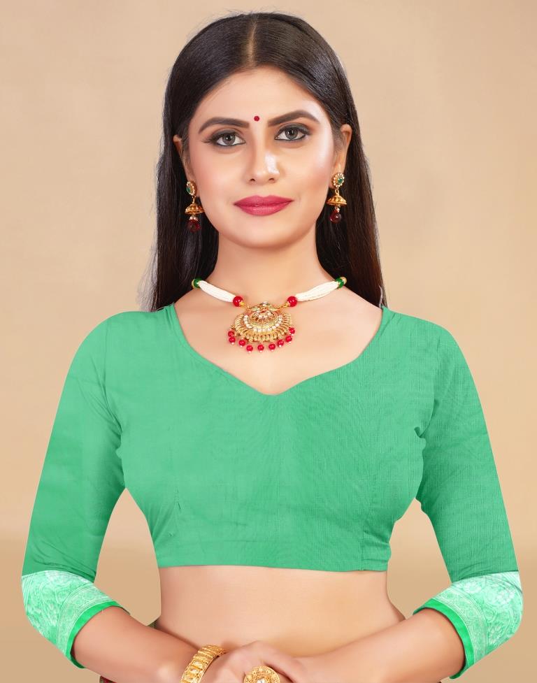 Mint Green Cotton Woven Saree
