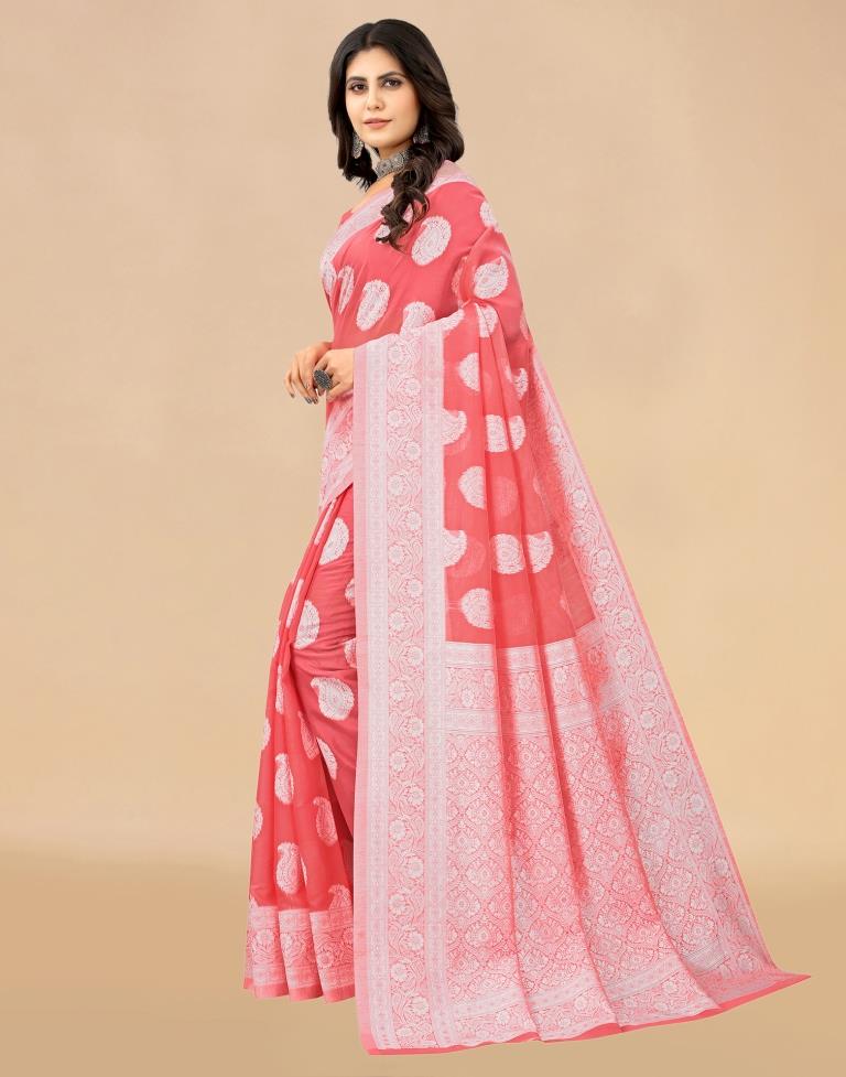 Rose Pink Cotton Woven Saree