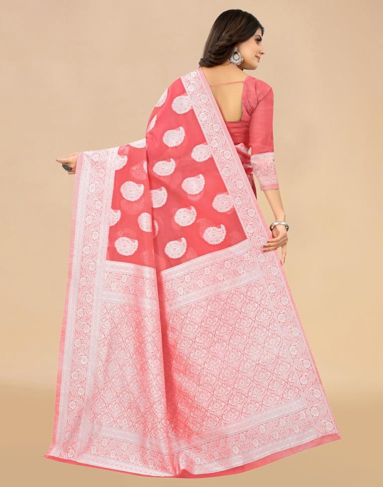 Rose Pink Cotton Woven Saree