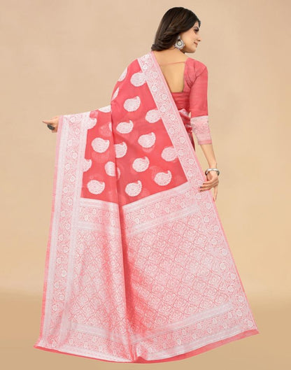 Rose Pink Cotton Woven Saree