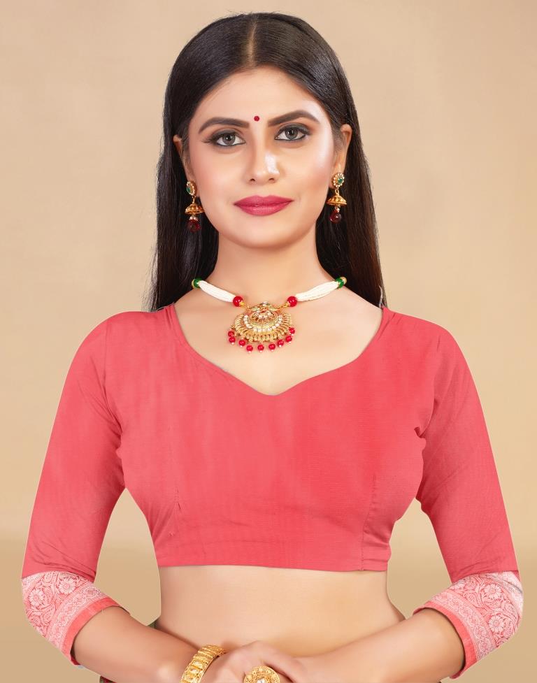 Rose Pink Cotton Woven Saree