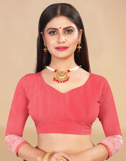 Rose Pink Cotton Woven Saree