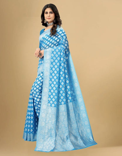 Sky Blue Cotton Woven Saree