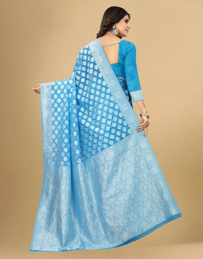 Sky Blue Cotton Woven Saree