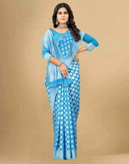 Sky Blue Cotton Woven Saree