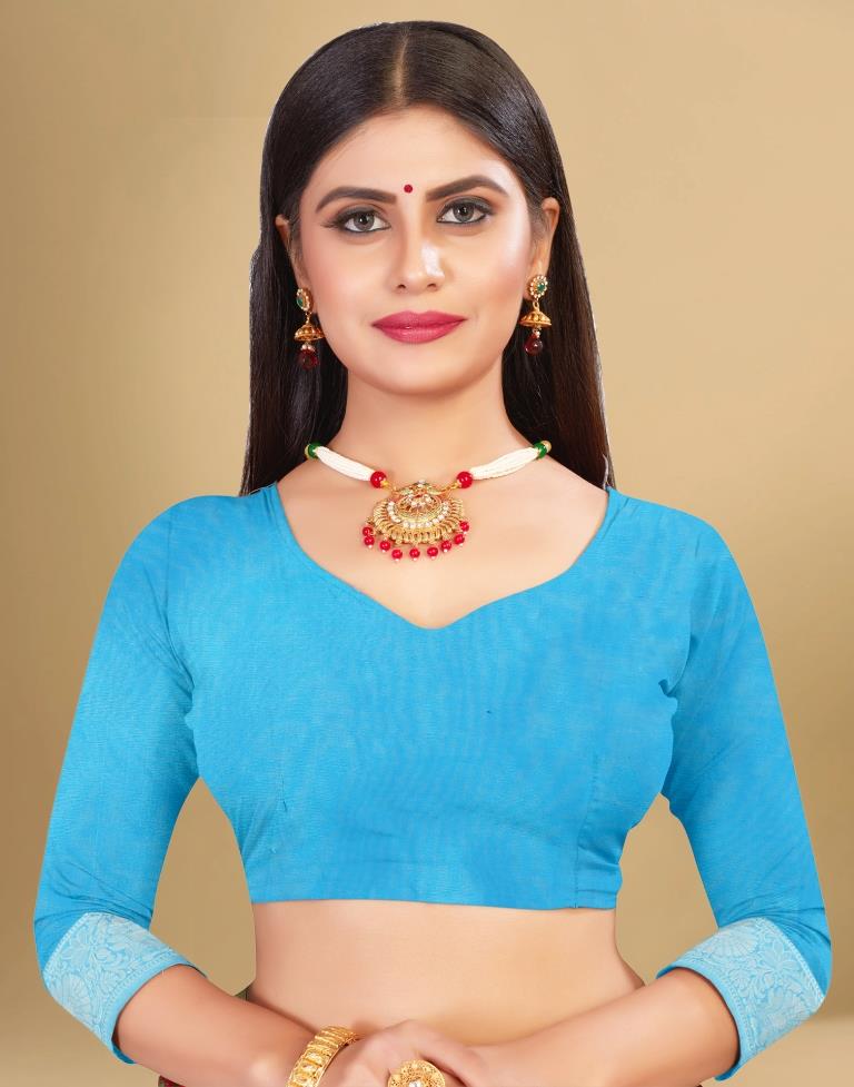 Sky Blue Cotton Woven Saree