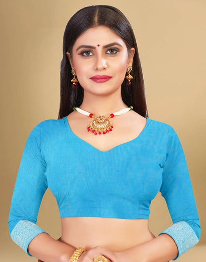 Sky Blue Cotton Woven Saree