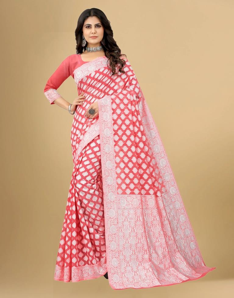 Rose Pink Cotton Woven Saree