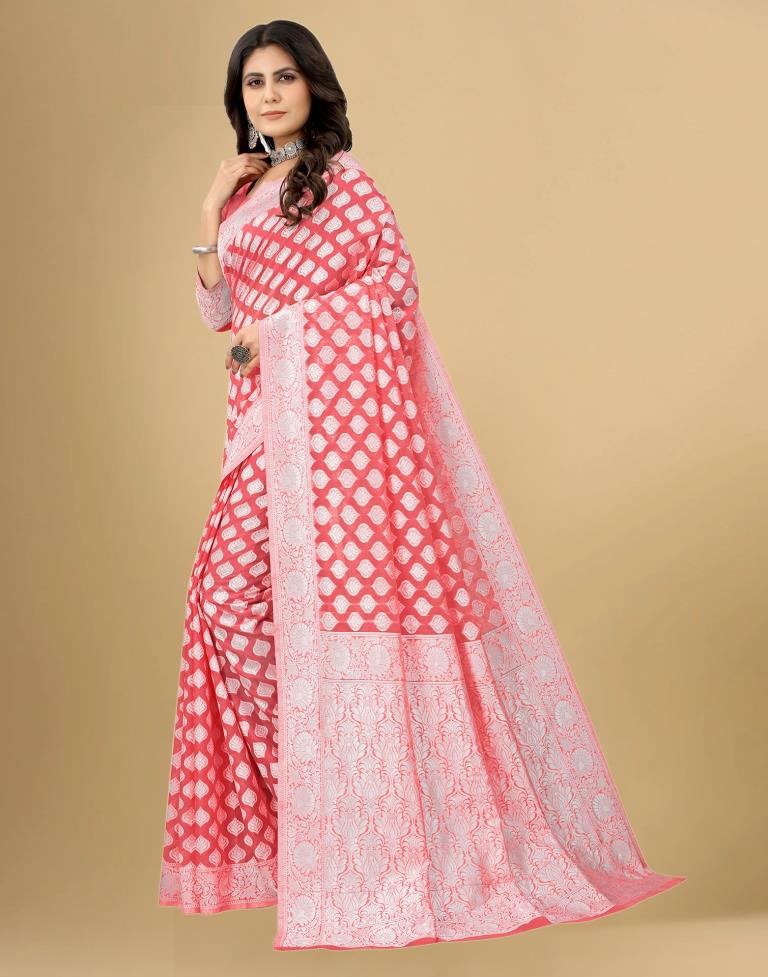 Rose Pink Cotton Woven Saree