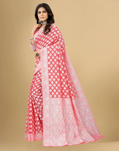 Rose Pink Cotton Woven Saree