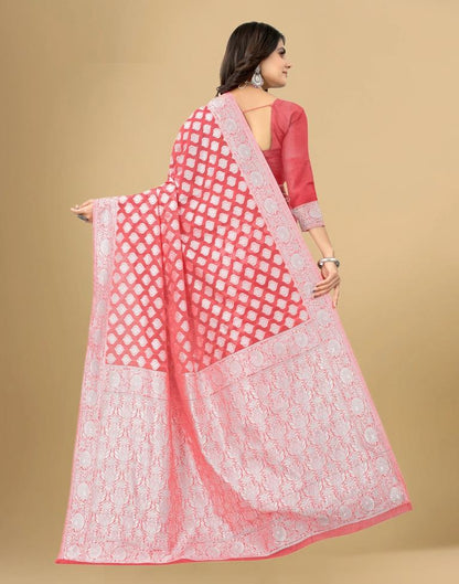 Rose Pink Cotton Woven Saree