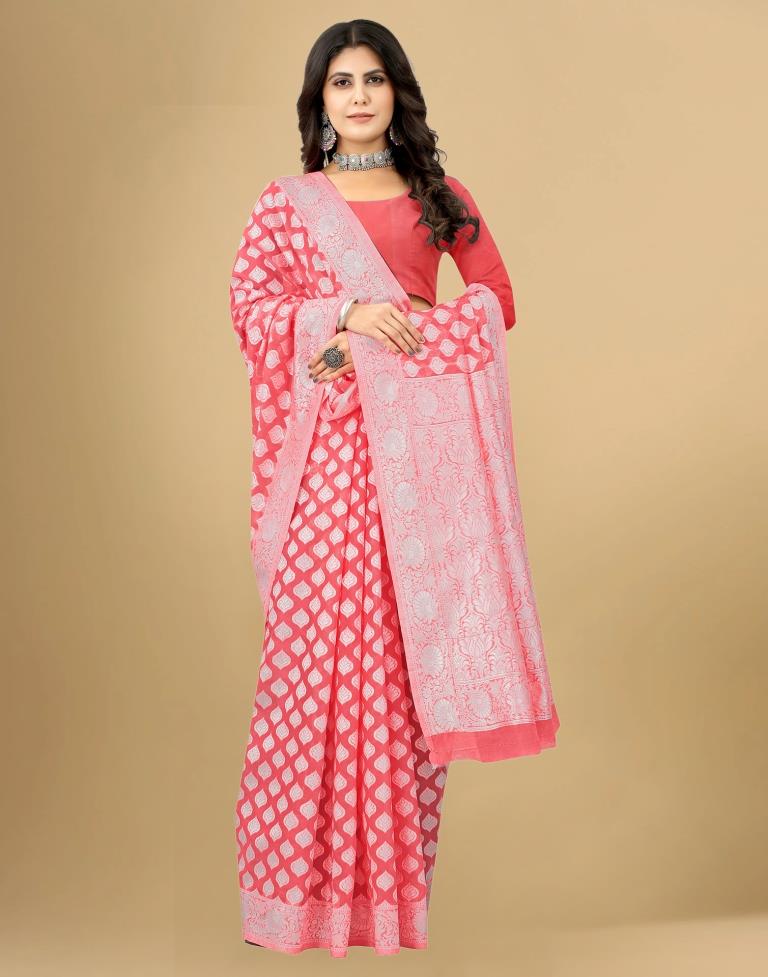 Rose Pink Cotton Woven Saree