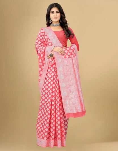 Rose Pink Cotton Woven Saree