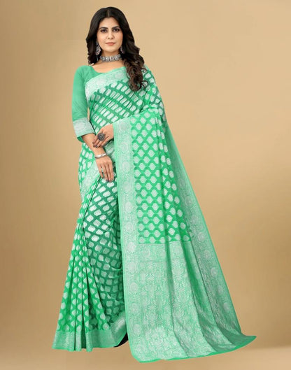 Mint Green Cotton Woven Saree