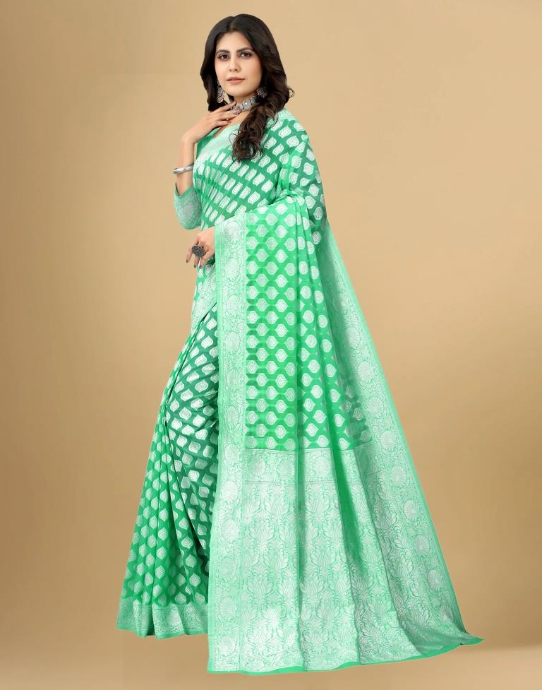 Mint Green Cotton Woven Saree