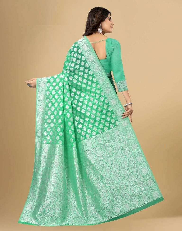 Mint Green Cotton Woven Saree
