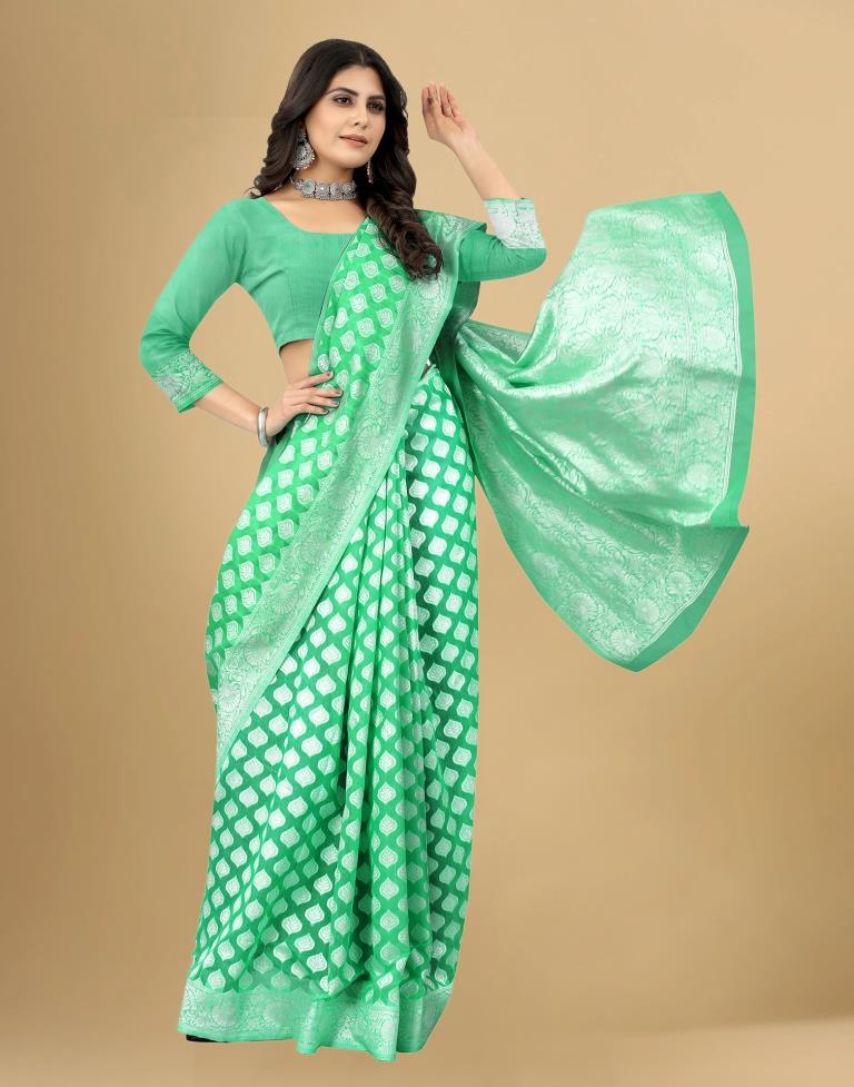 Mint Green Cotton Woven Saree