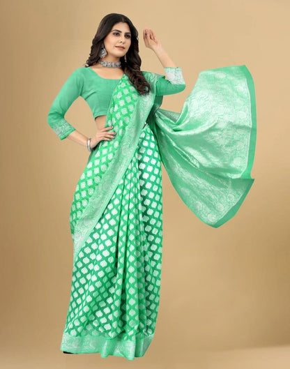 Mint Green Cotton Woven Saree