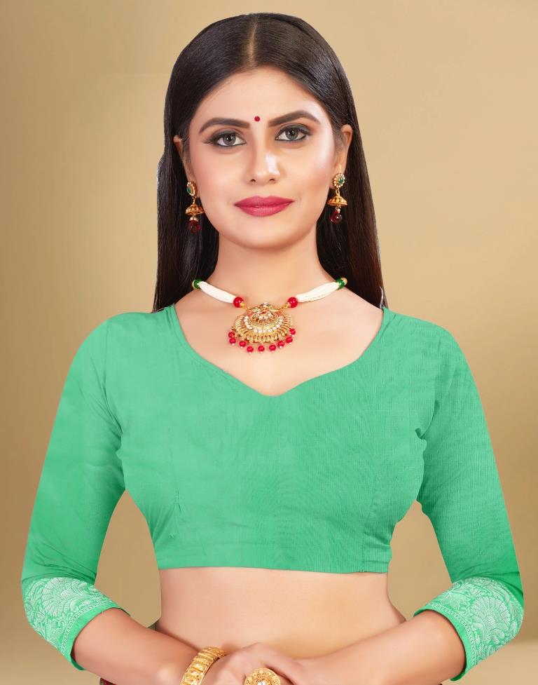 Mint Green Cotton Woven Saree