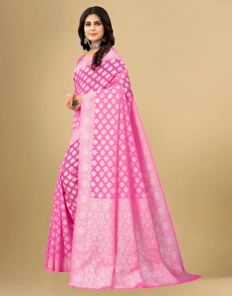 Pink Cotton Woven Saree