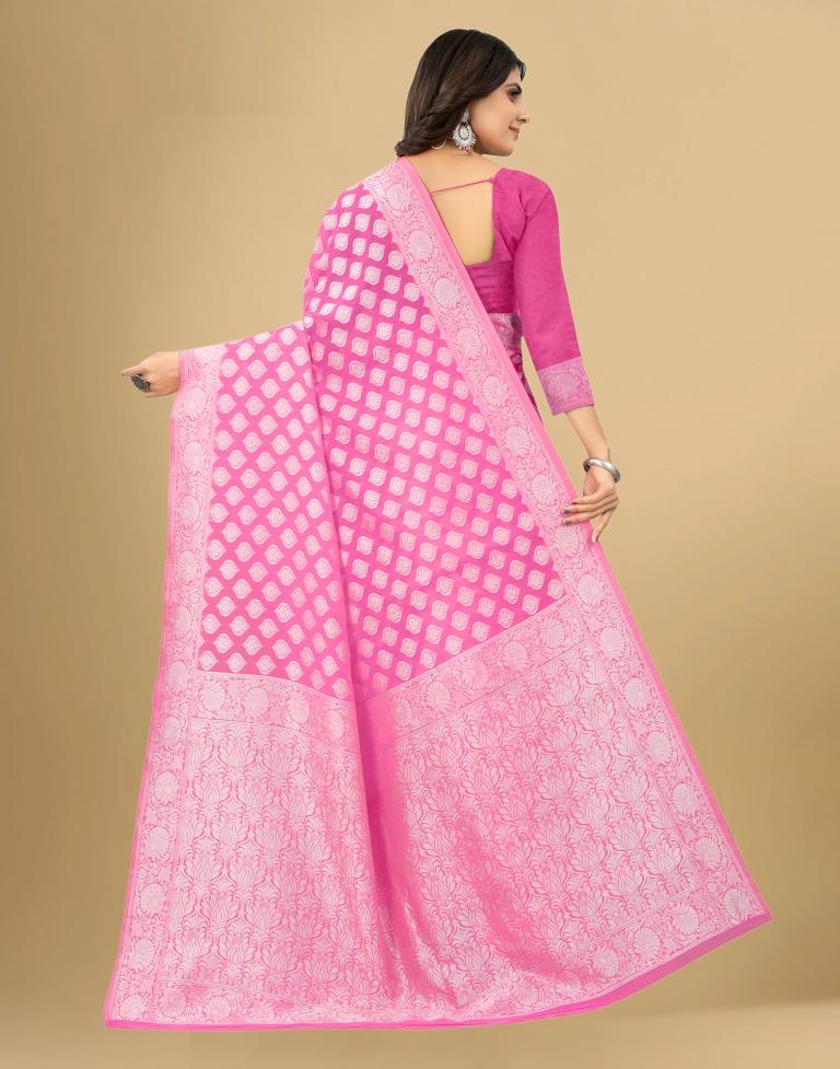 Pink Cotton Woven Saree