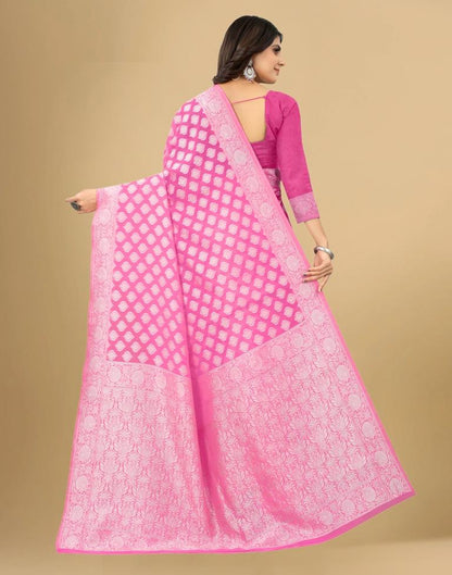 Pink Cotton Woven Saree